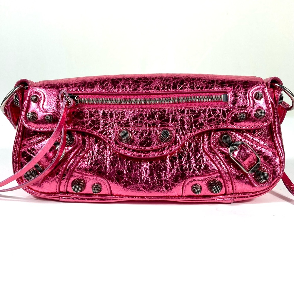 Balenciaga XSmall Le Cagole Metallic Leather Shoulder Bag Pink NEW Lambskin - Picture 6 of 17